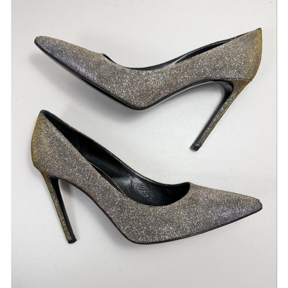 Saint Laurent Paris Metallic Gold Taupe Pointed Toe Stiletto Pumps 39.5 US 9.5 - Picture 5 of 13